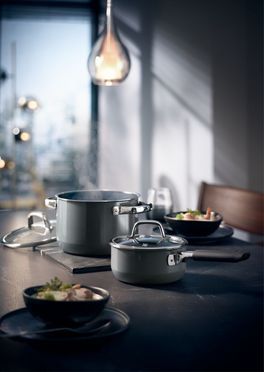 Fusiontec Mineral Stielkasserolle mit Glasdeckel, 16 cm, Platinum