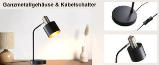 Robuste Schreibtischlampe aus Metall mit Kabelschalter