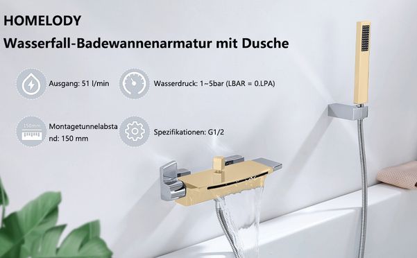 HOMELODY Wasserfall armatur badewanne mit brause 
