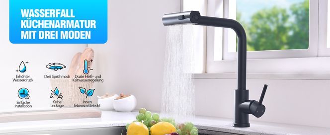 Wasserfallküchenarmatur mit drei Modi