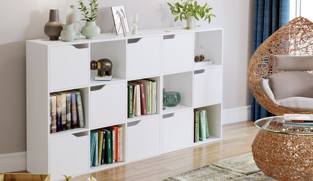 Homfa Bücherregal mit 3 Türen 6 Fächern weiß