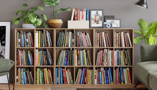 Homfa Bücherregal mit 6 Fächern in Eiche