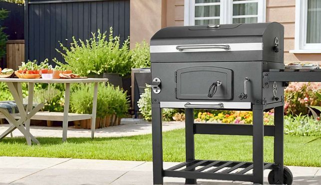 Holzkohlegrill mit Deckel XL, BBQ Smoker, Grillwagen Holzkohle