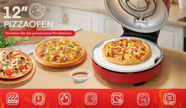 FOHERE Elektrischer Pizzaofen mit Temperaturregelung