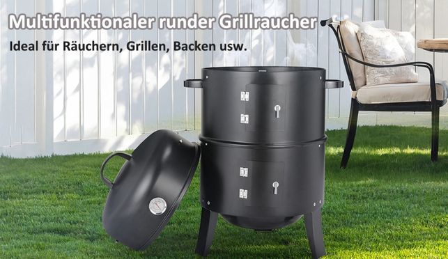 3 in 1 Smoker Grill Holzkohlegrill, Räuchertonne Räuchergrill Watersmoker