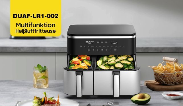 2600W Doppelkammer XXL Heißluftfritteuse 11L mit 10 Programmen & LCD Display