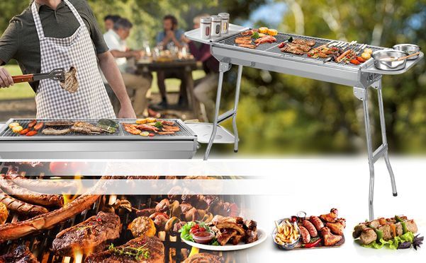 SUNJAS Edelstahl Holzkohlegrill