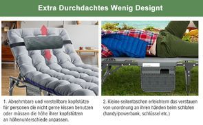 Praktisches Design: Verstellbare Kopfstütze & Seitentaschen