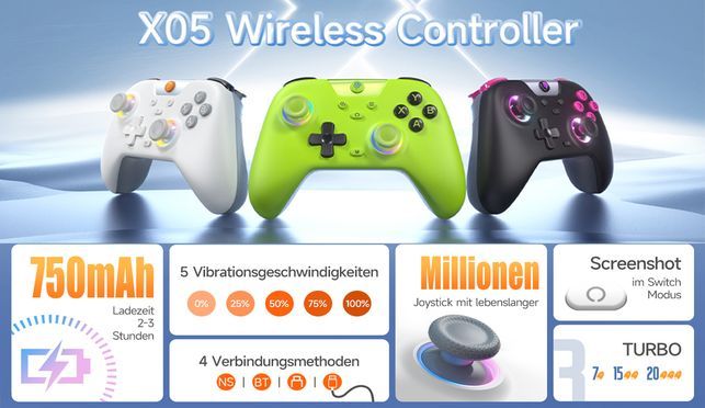 X05 Controller PC mit 7 Farbe RGB Licht, Controller PC wireless Grau