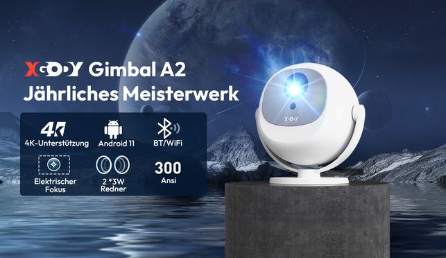 XGODY A2 Tragbarer Projektor mit zwei Lautsprechern, Android 11.0, WLAN und Bluetooth Konnektivität
