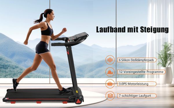 Laufband für Zuhause, Laufband Klappbar mit Steigung 8% Laufbänder Leise bis 14km/h