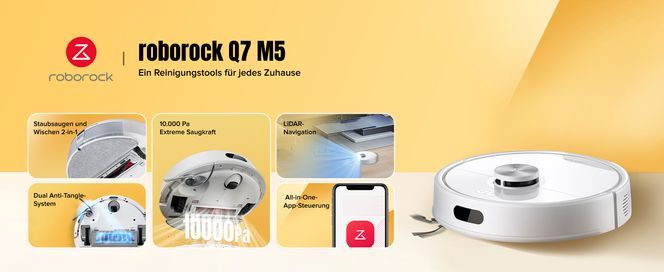 Roborock Q7 M5 Saugroboter mit Wischfunktion, 10.000Pa Starker Saugkraft, Dual Anti Tangle System