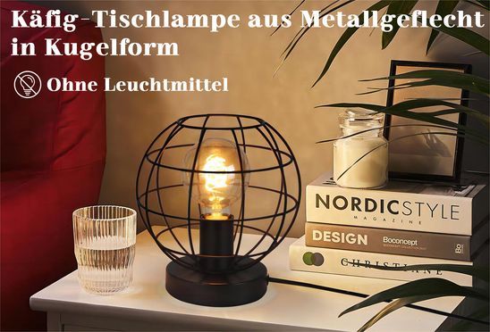 Käfig Tischlampe aus Metallgeflecht in Kugelform