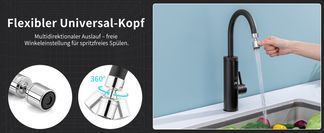 360° drehbarer Universal Kopf für spritzfreies Spülen