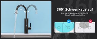360° schwenkbarer Auslauf – ideal für Einzel und Doppelspül
