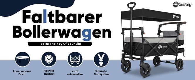 Sekey 5050 Serie Bollerwagen mit Dach – 150kg Tragkraft | 110L Volumen | Standard Geländeräder