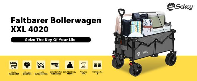 Sekey 4020 Serie Bollerwagen – 150kg Tragkraft | 150L Volumen | Breite Geländeräder