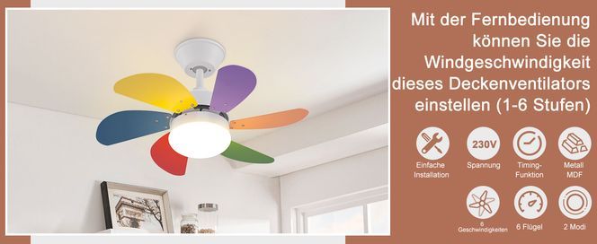 Deckenventilator mit Beleuchtung und Fernbedienung Deckenlampe Ventilator Leise Deckenleuchte