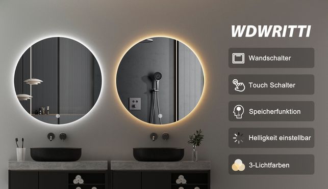 WDWRITTI LED Multifunktionspiegel mit Speicherfunktion energiesparender