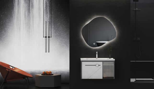 WDWRITTI LED Multifunktionspiegel mit Speicherfunktion Steinform 74x64cm