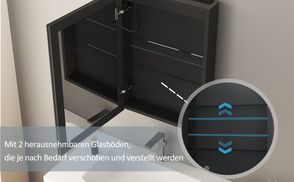 Verstellbare Glasböden + Doppelseitiger Spiegel