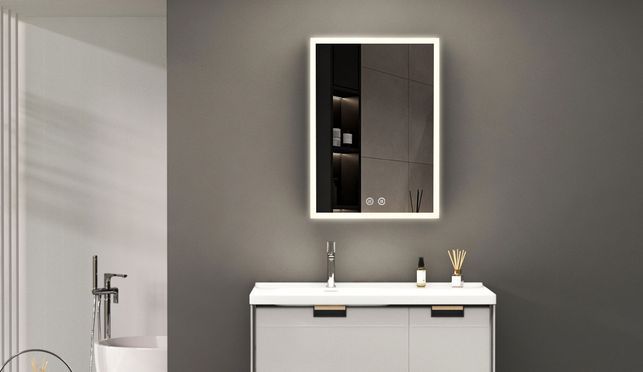 WDWRITTI LED Multifunktion Spiegelschrank mit Speicherfunktion 50x12,5x70cm