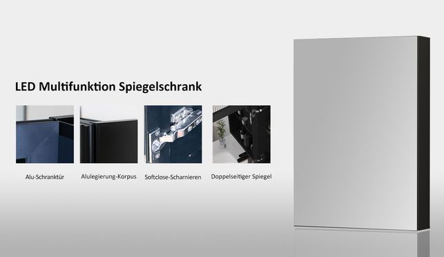 WDWRITTI Alu Spiegelschrank Eckig 50x70cm mit Spiegelleuchte Kaltweiß 6500K Licht