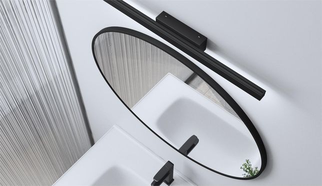 WDWRITTI Rundspiegel Schwarz mit 60cm LED Schwarz Spiegelleuchte