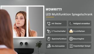 LED Multifunktion Alu Spiegelschrank