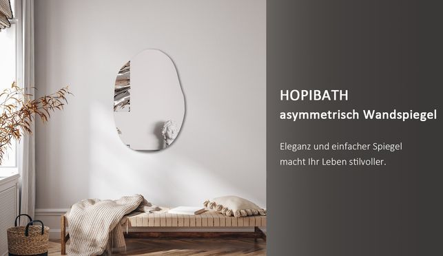 HOPIBATH Modern Asymmetrischer Spiegel Kieselstein 55x80cm 5mm HD Glas