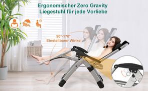 Zero Gravity Liegestuhl: 90° 170° Schwebekomfort
