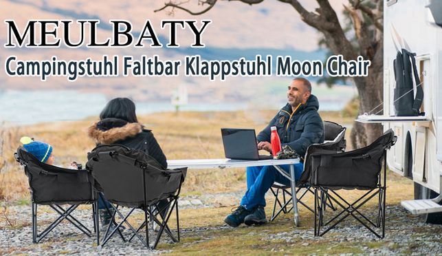Meulbaty 200KG Belastbar Casual Faltstuhl/Mondstuhl, Leicht Campingstuhl Klappbar mit Seitentaschen