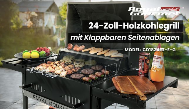 24 Zoll Holzkohlegrill mit klappbaren Seitenablagen