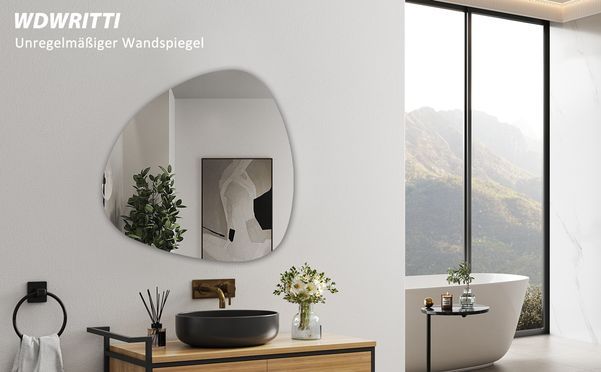 WDWRITTI Design Asymmetrischer Spiegel Rahmenlos Steinform