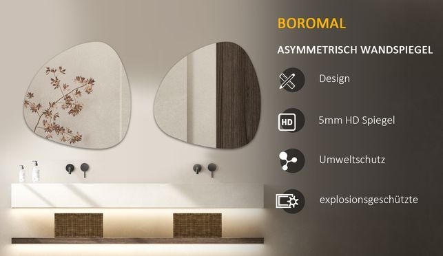 BOROMAL Design Asymmetrischer Spiegel Rahmenlos Stein
