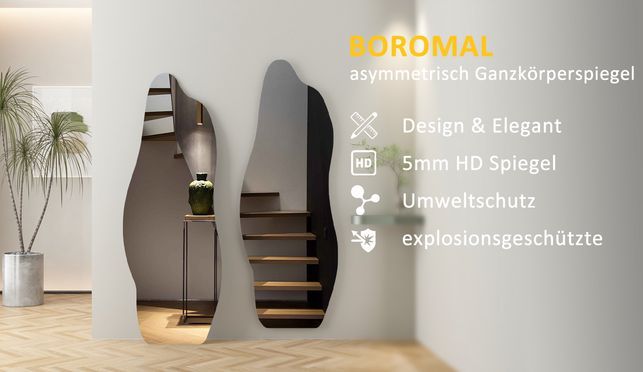 BOROMAL Design Asymmetrischer Ganzkörperspiegel groß 165x60cm 5mm HD Glas