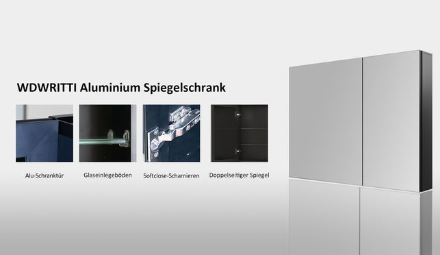 WDWRITTI Aluminium Spiegelschrank Schwarz Eckig 2türig 80x12,5x60cm