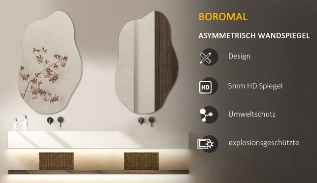BOROMAL Design Asymmetrisch Badspiegel Rahmenlos Wolke 62x90cm