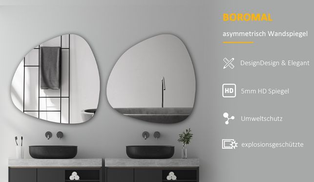BOROMAL Design Asymmetrischer Spiegel Rahmenlos Stein 80x80cm