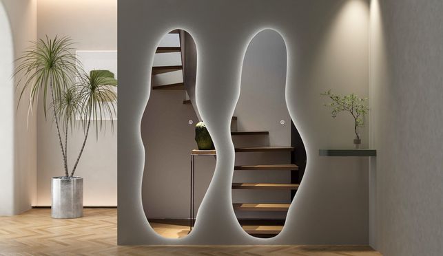 WDWRITTI Design LED Ganzkörperspiegel Asymmetrisch groß 165x60cm 5mm HD Glas