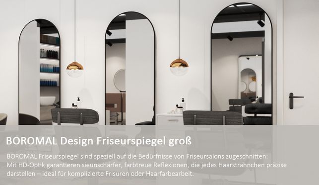 BOROMAL Modern Friseurspiegel größte Oval mit Schwarz Alurahmen 180x80cm
