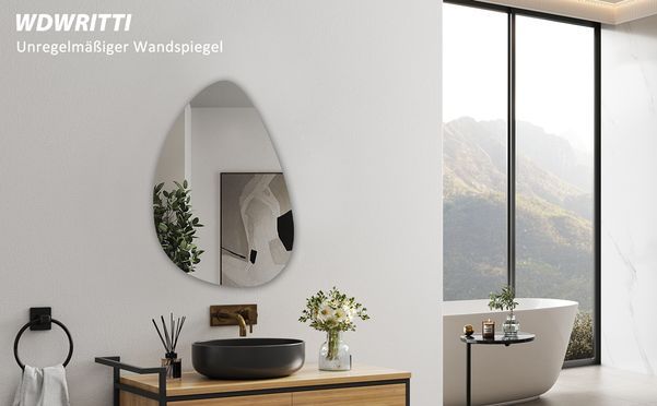 WDWRITTI Design Asymmetrisch Badspiegel Rahmenlos Wassertropfen 45x70cm