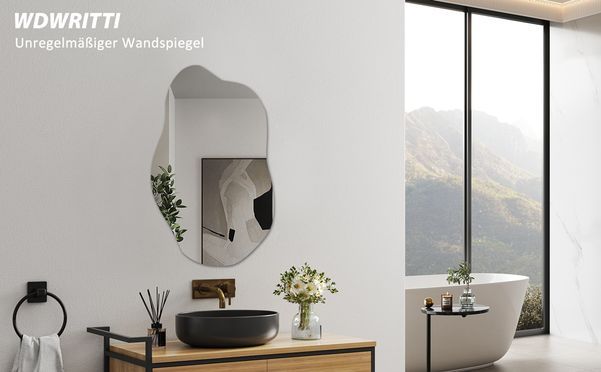 WDWRITTI Design Asymmetrischer Badspiegel Wolkeform 62x90cm
