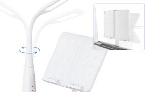 Mit Augenschutzlampe und Bücherständer