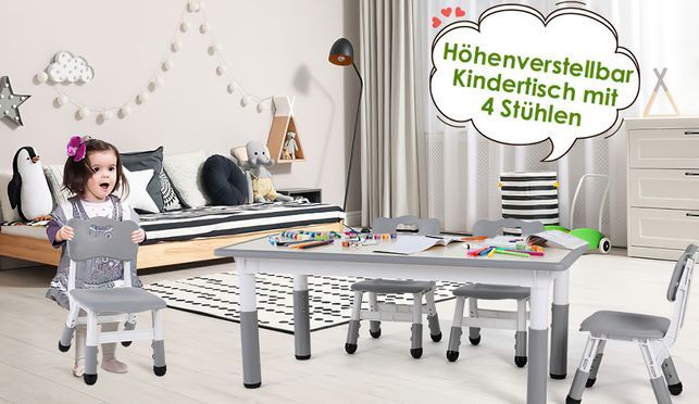 Kindertisch mit 4 Stühlen Höhenverstellbar Kindertischgruppe