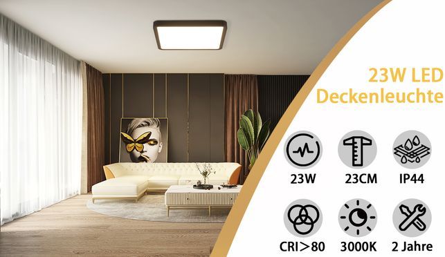 Nettlife 23W Quadratisch LED Deckenleuchte Flach