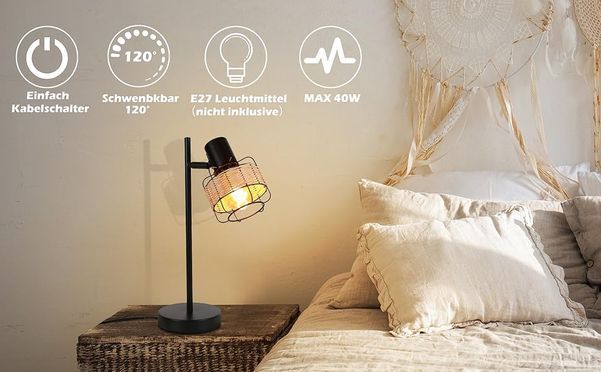 Natürliche und rustikale Tischlampe bringt eine neue gemütliche Urlaubsatmosphäre
