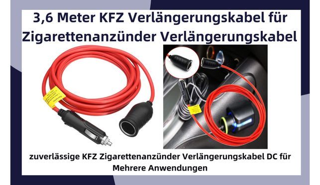 KFZ Zigarettenanzünder Verlängerungskabel 12V/24V – 3,6m DC Adapterkabel mit Stecker & Buchse