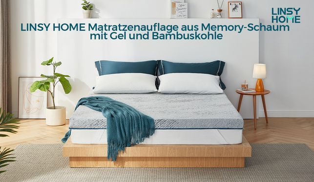 LINSY HOME 7,5 cm Gel Memoryschaum Matratzenauflage mit Bambusgewebe