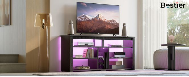 Bestier Chicer Hoher TV Schrank mit LED Beleuchtung
